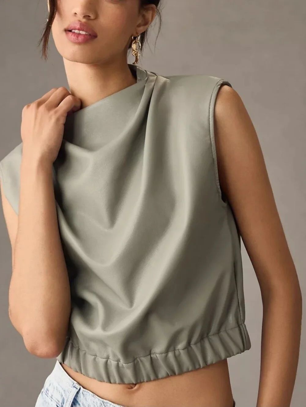 Maeve Anthropologie Faux Leather Cowl-Neck Top size SMALL